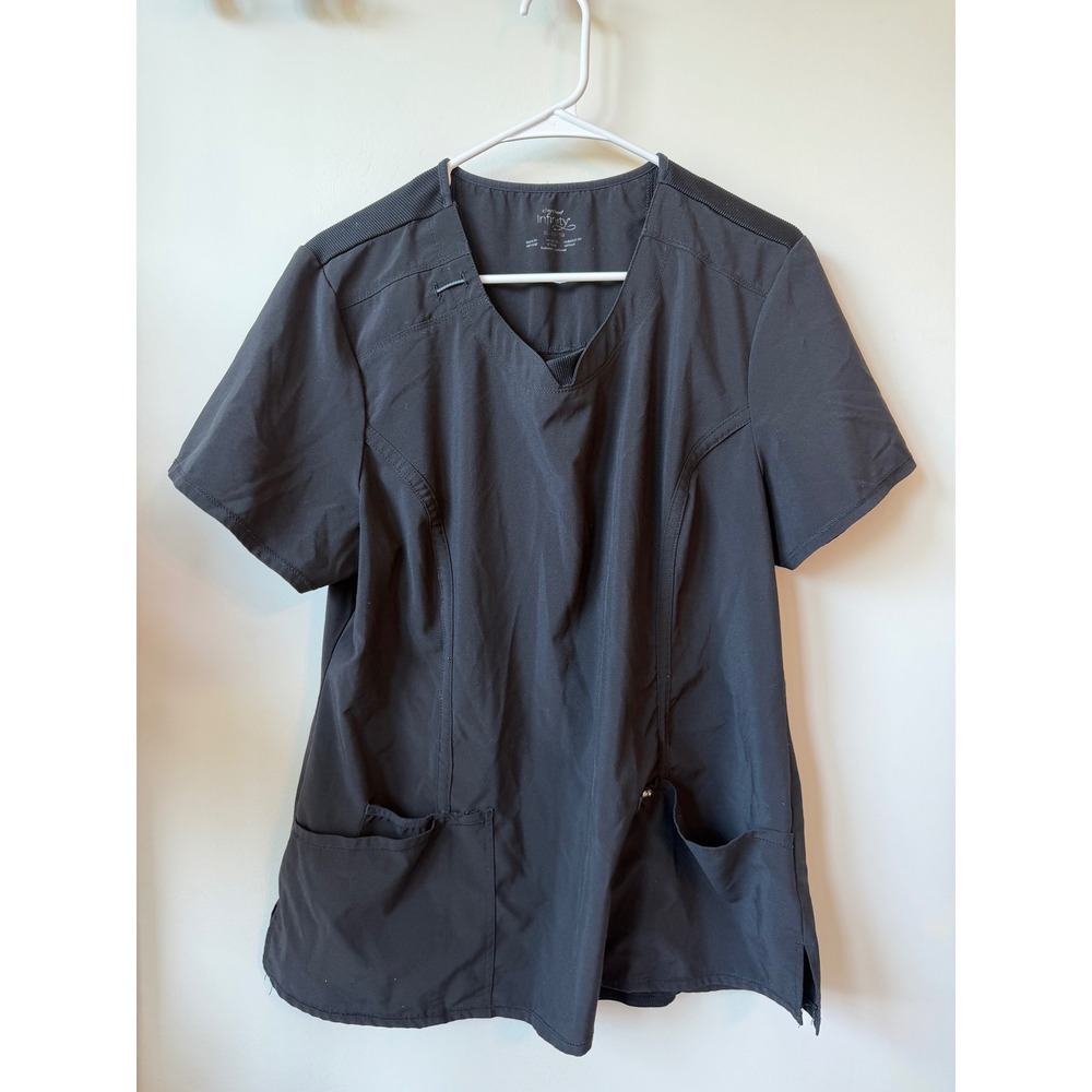 Cherokee Infinity Womens V-Neck Scrub Top Black XL Short Sleeve Ribbed Trim 2007